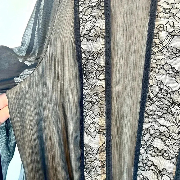 Alice + Olivia Kye Chiffon Lace Front Sheer Black & Nude Long Sleeve‎ Maxi Dress - Picture 11 of 15